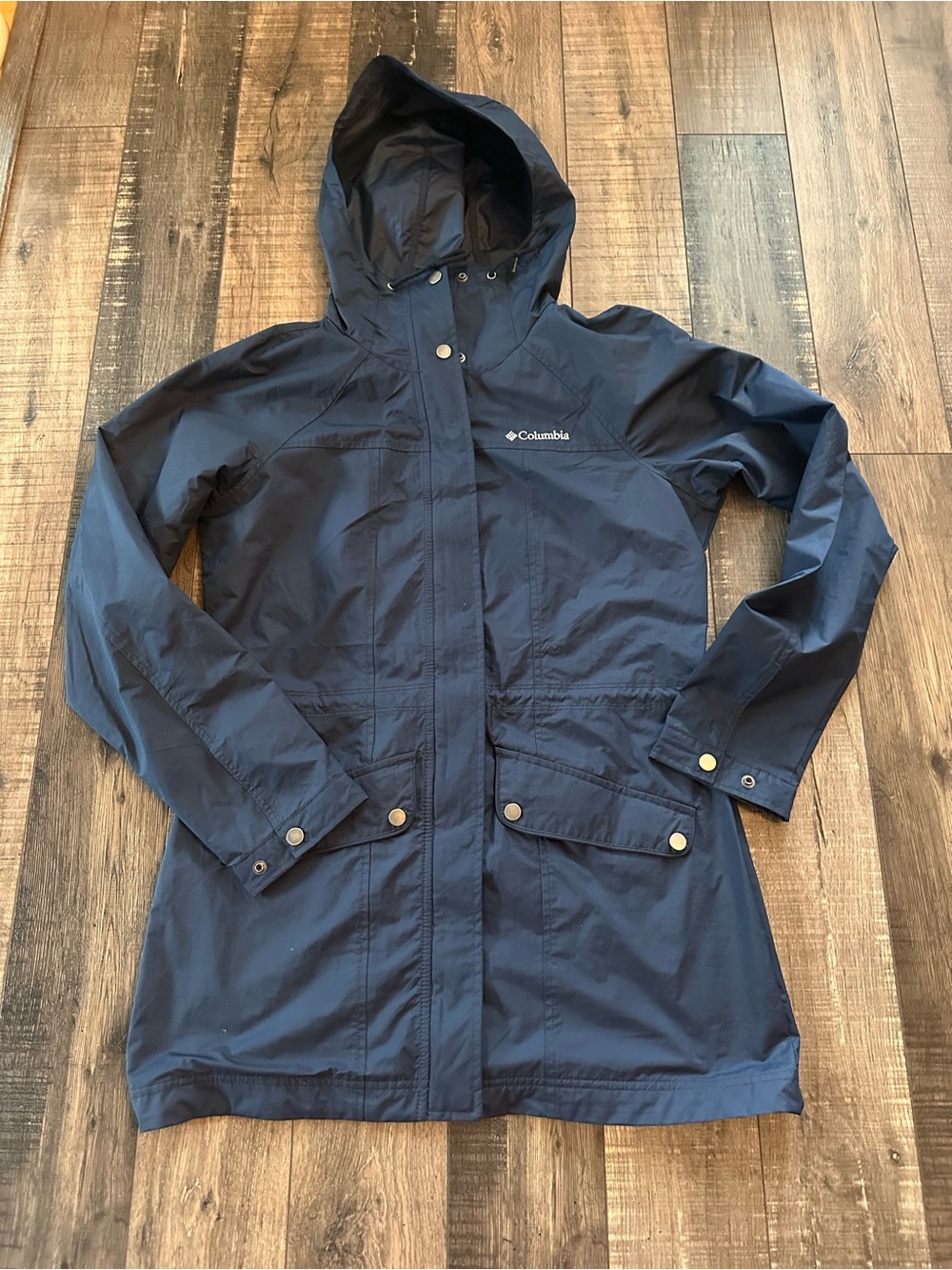COLUMBIA Jacket Womens S Blue Omni-Tech Hooded Waterproof Rain Windbreaker